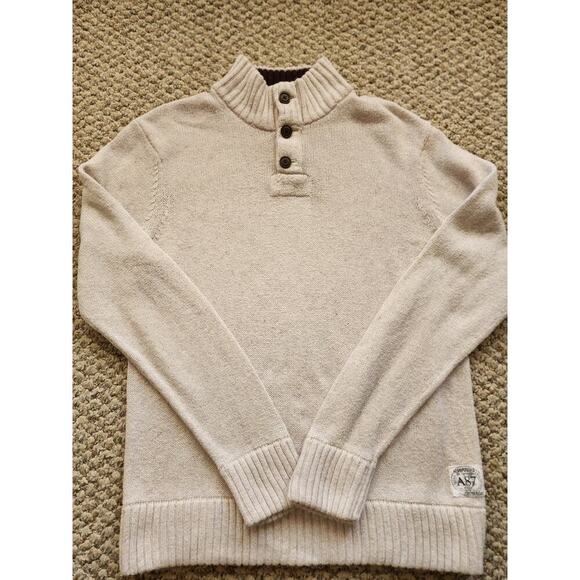 Aeropostale Other - AEROPOSTLE Men's XL Cream Sweater Buttoned Mock Neck Ribbed Hem Coastal Y2k